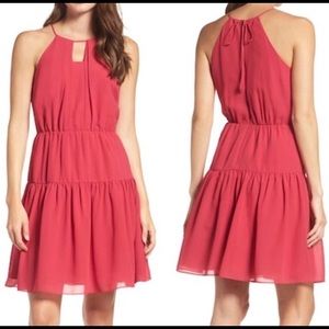 Chelsea28 Pink Ruffle Keyhole Halter Dress